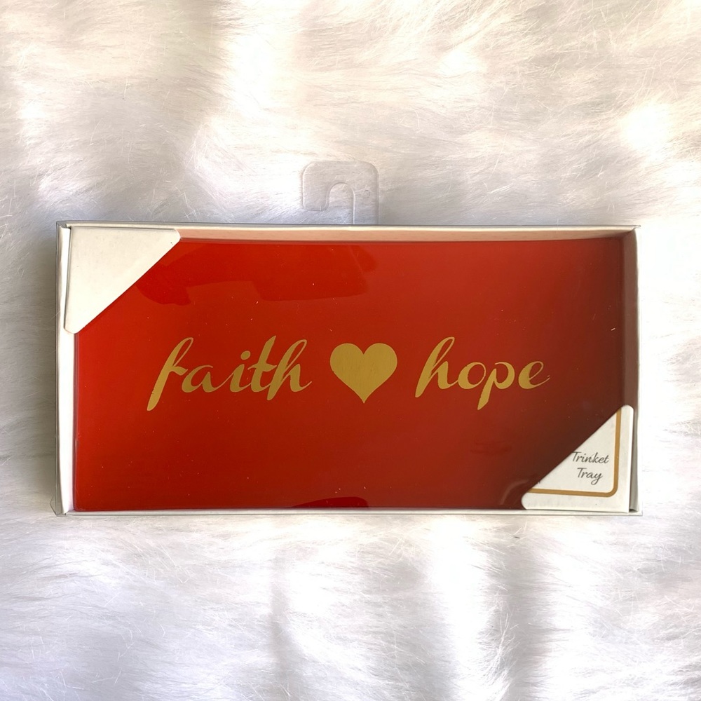 Trinket Tray - Red Gold Ceramic - Faith Love Hope